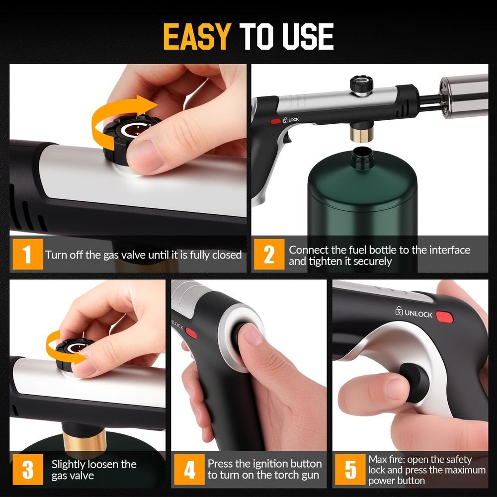 Siasky Propane Torch with One-Click Max Fire, Flame Thrower Gun Silver