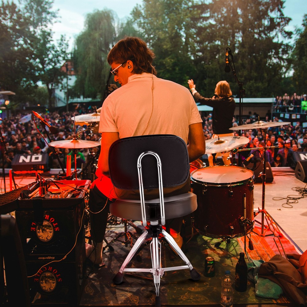 Drum Throne with Backrest, Drum Stool Adjustable Height & Drumstick for Drummers