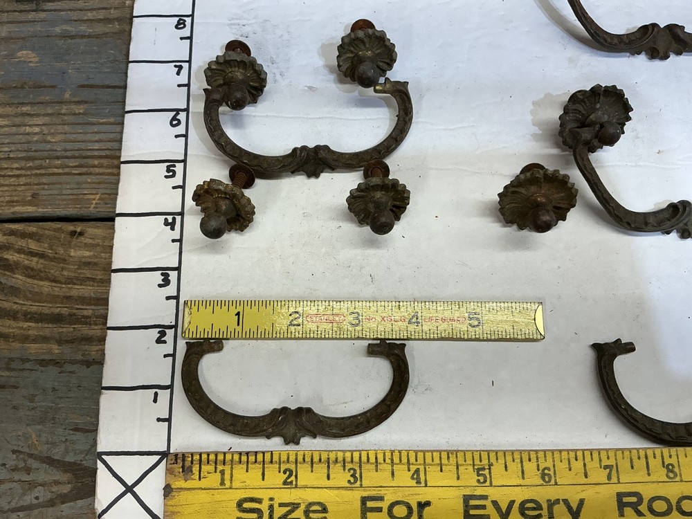 6 VINTAGE SOLID BRASS DRAWER PULLS**PLEASE READ DESCRIPTION**