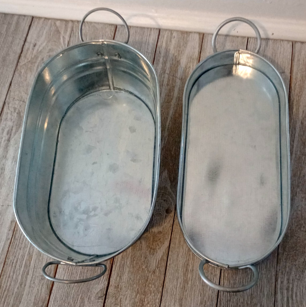 2 pc. Small Silver Steel Galvanized Tins