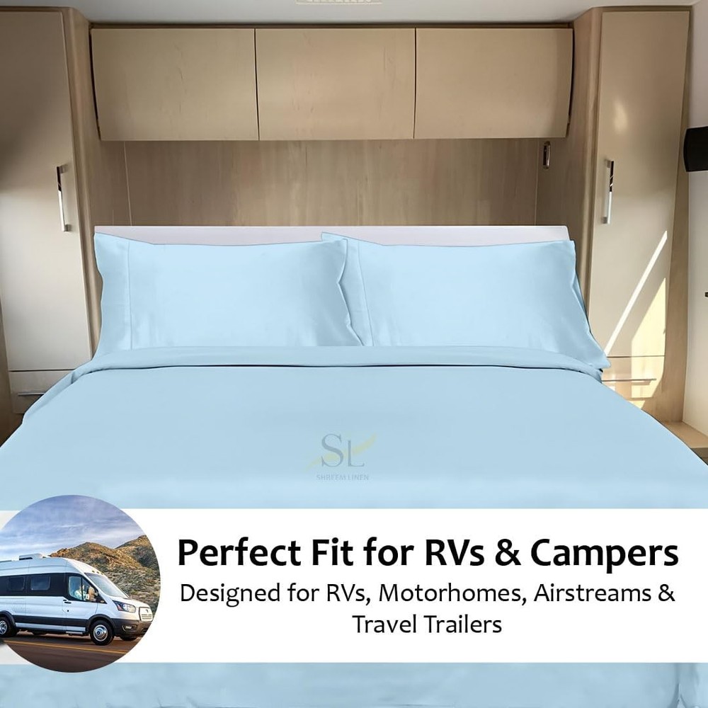 Microfiber RV Sheet Sets 48x75 3/4 Full Bunk Light Blue Solid Fits Mattresses up