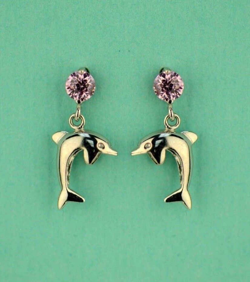 14k Yellow or White Gold CZ Dolphin Stud Earring