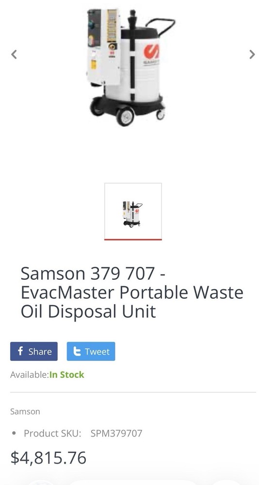 Samson 379 707 - EvacMaster Portable Waste Oil Disposal Unit