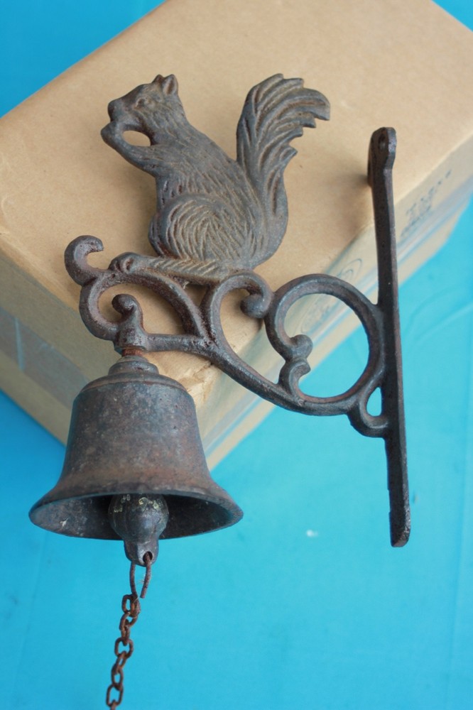 Antique Cast Iron Squirrel Pull Chain Bell, 8"