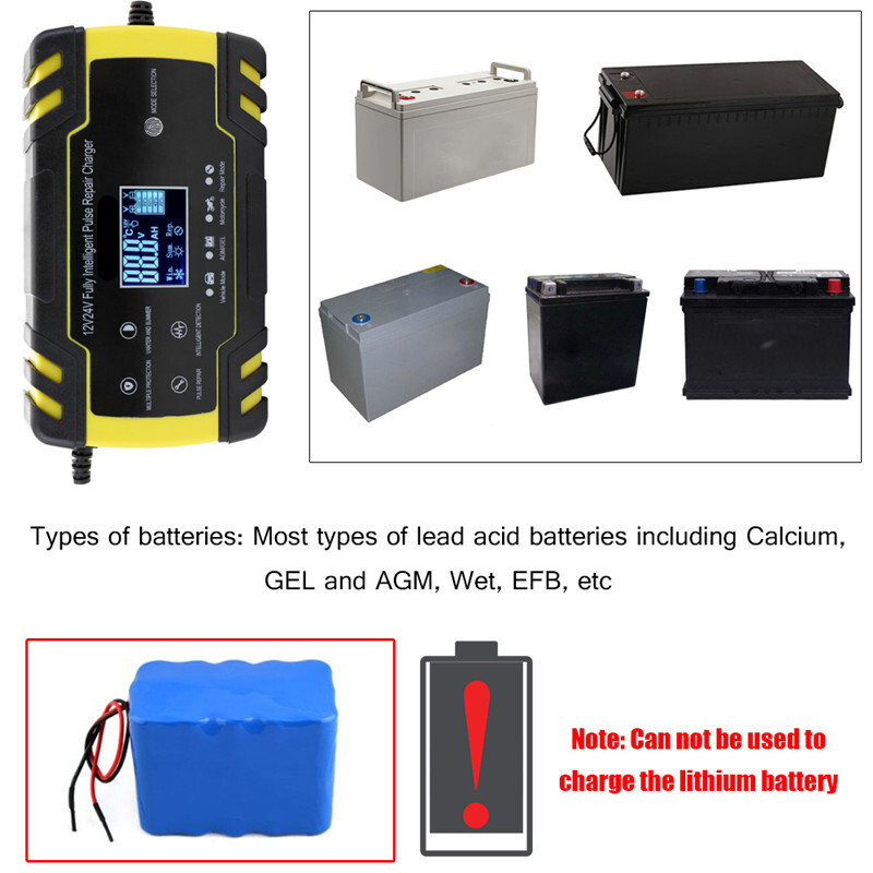 Car Automatic Smart Battery Pulse Repair LCD Digital Display Smart 8A Charger