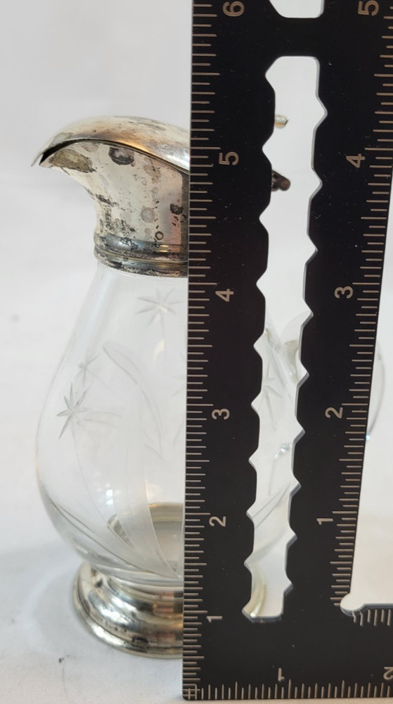 Vintage Sterling Silver Cut Glass Syrup Pitcher