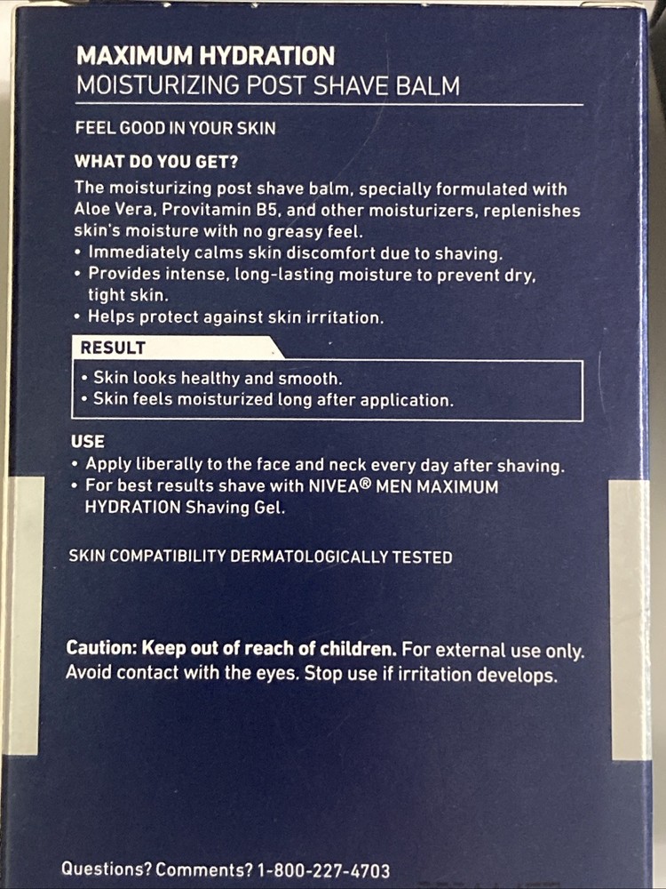 4 PACK NIVEA Men Maximum Hydration Moisturizing Post Shave Balm - 3.3 oz