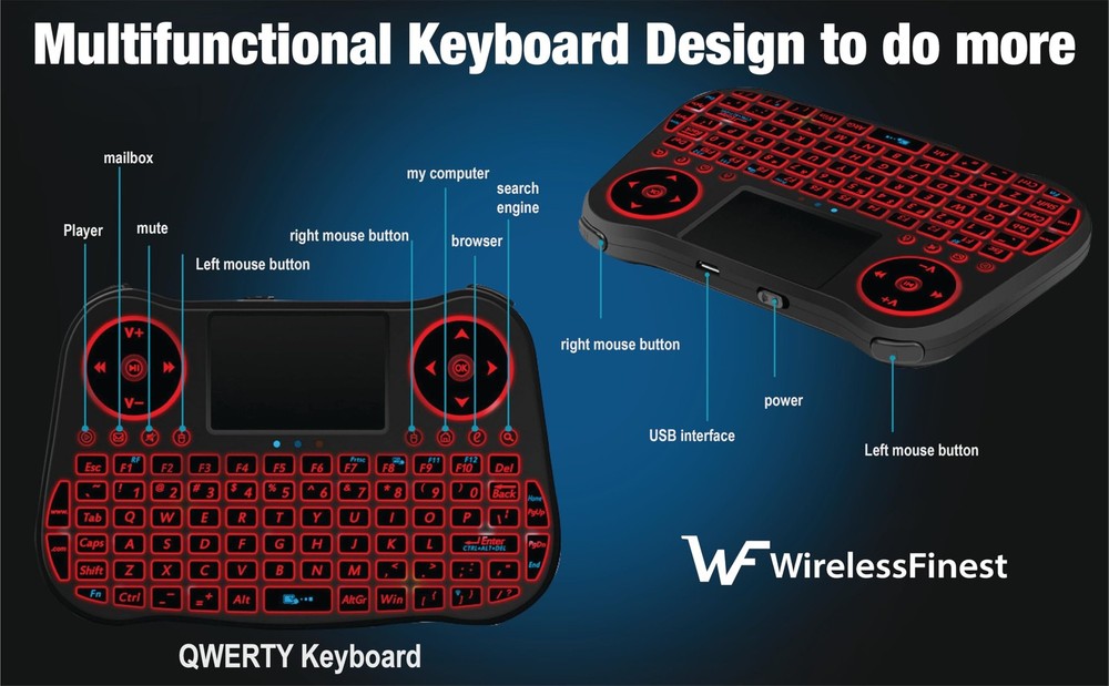Wireless Mini Handheld Smart TV Remote Keyboard Touchpad Mouse Combo Controll...