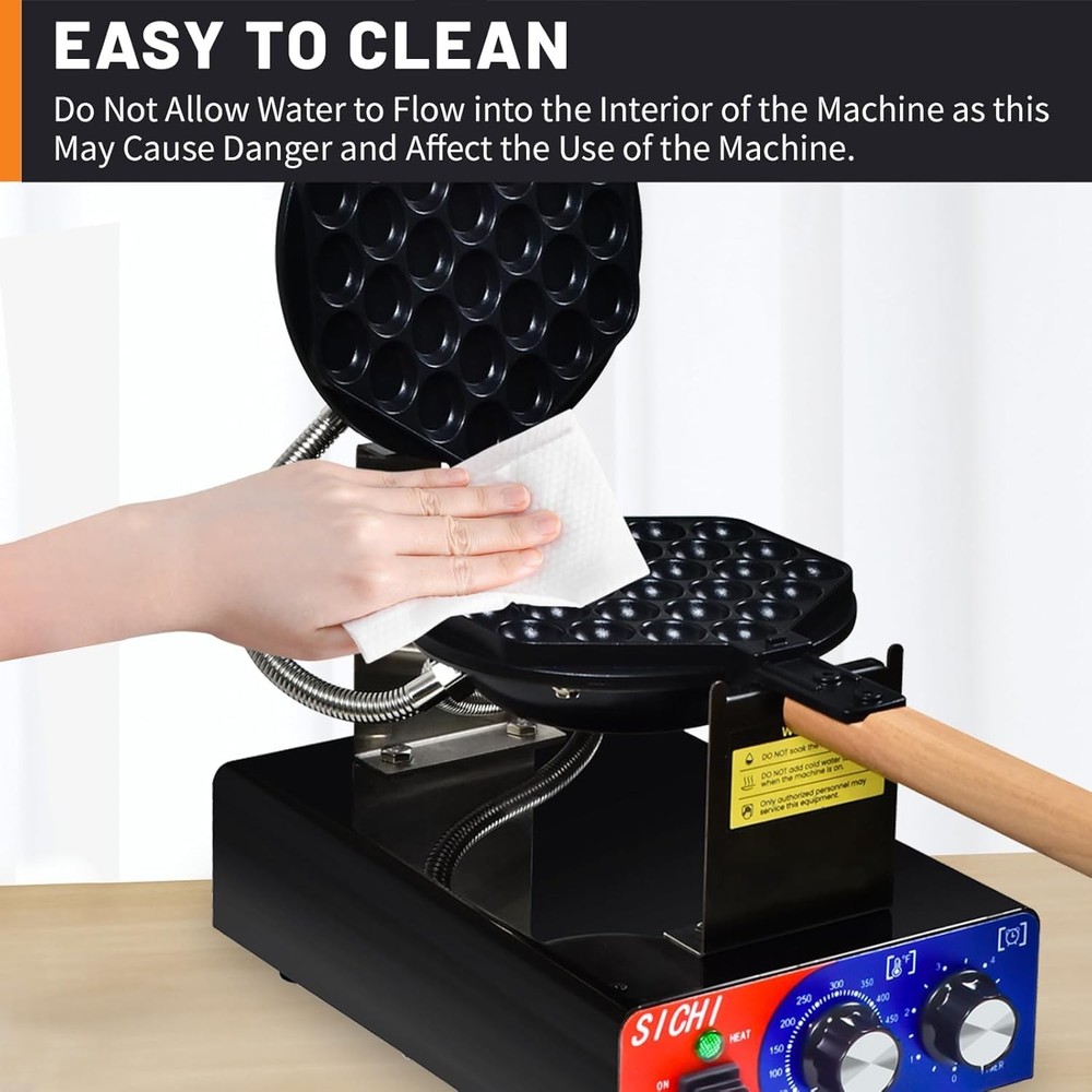HTTSICHI Bubble Waffle Maker-Commercial Egg Waffle Maker w/Non-stick,Temperature