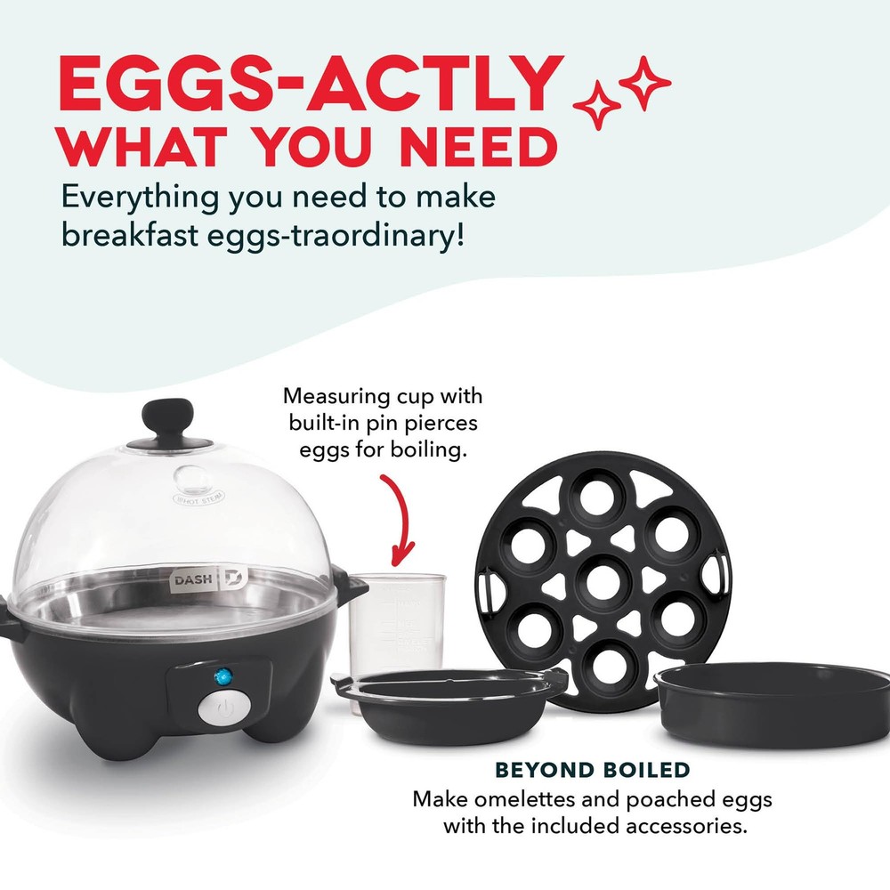 Dash Rapid Egg Cooker - Boiler, Poacher & Steamer - Includes 7 Eggs, Black