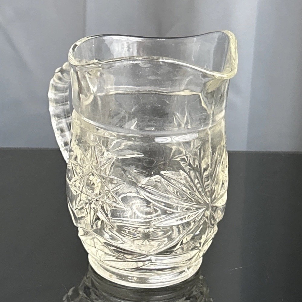 Anchor Hocking Clear Glass Pitcher Starburst Pattern Handle Spout Small Server
