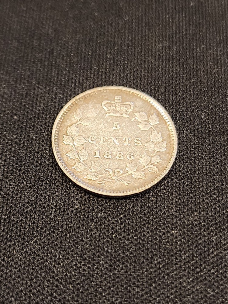 1886 Canada 5 Cents Large 6 Silver Coin