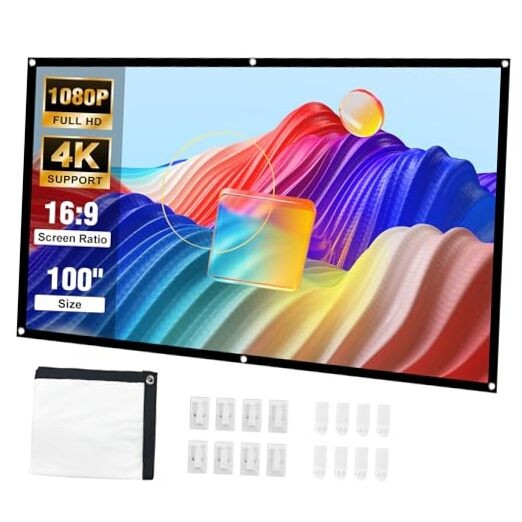 Projector Screen, 100 inch Projection Screen, 16:9 Foldable Portable