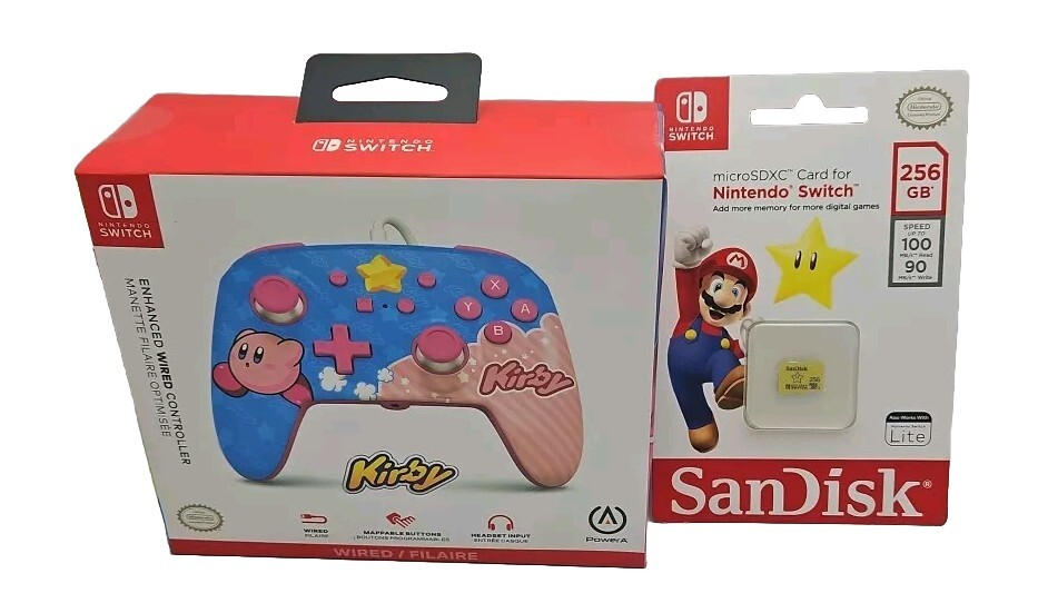 SanDisk 256GB Nintendo Switch Memory Card And Kirby Wired Switch Controller