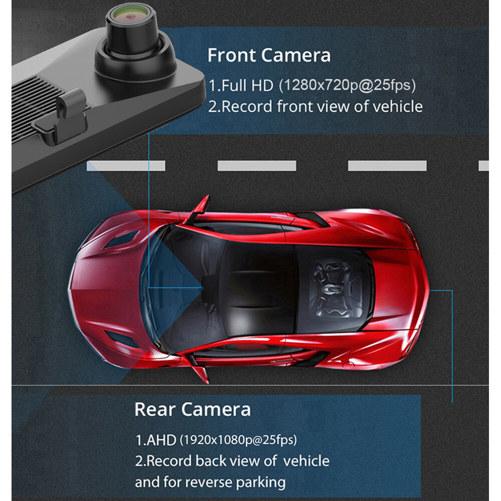 4GB+32GB ROM Car DVR 12" Android 8.1 Rearview Mirror GPS Navigation Dashboad DVR