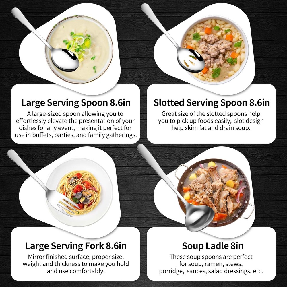 12 Pieces Serving Utensils Include Large Serving Spoons,Slotted Serving Spoon