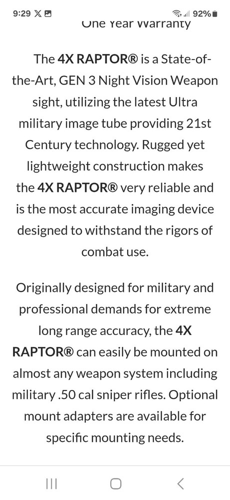 Gen 3 Raptor Night Vision Scope