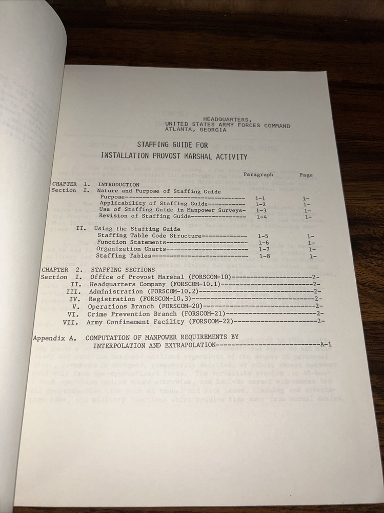us army forces staffing guide for installation provost marshal B8