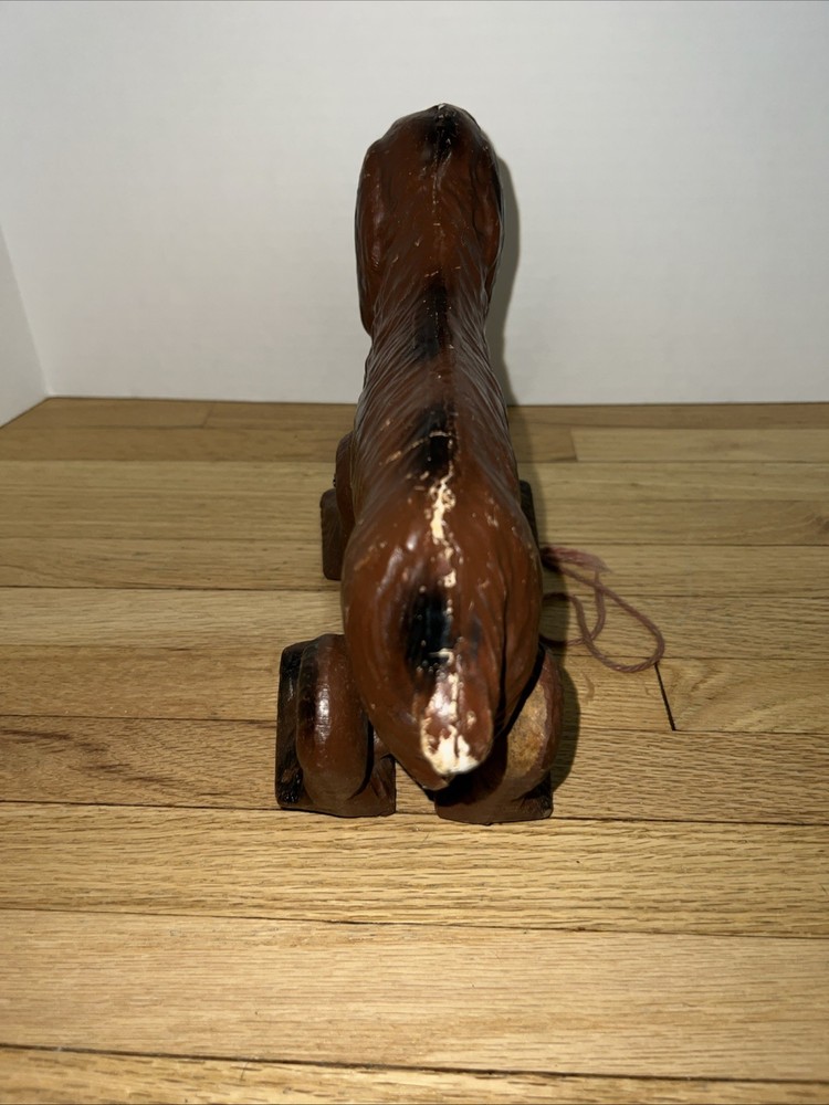 Antique Pull Toy Dog Child’s Pull Behind Early 20th C Composite Spaniel Decor