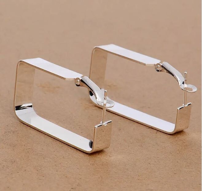 NEW MEDIUM LARGE RECTANGLE HOOP EARRINGS SILVER LEVER BACK LIGHTWEIGHT 1.5"