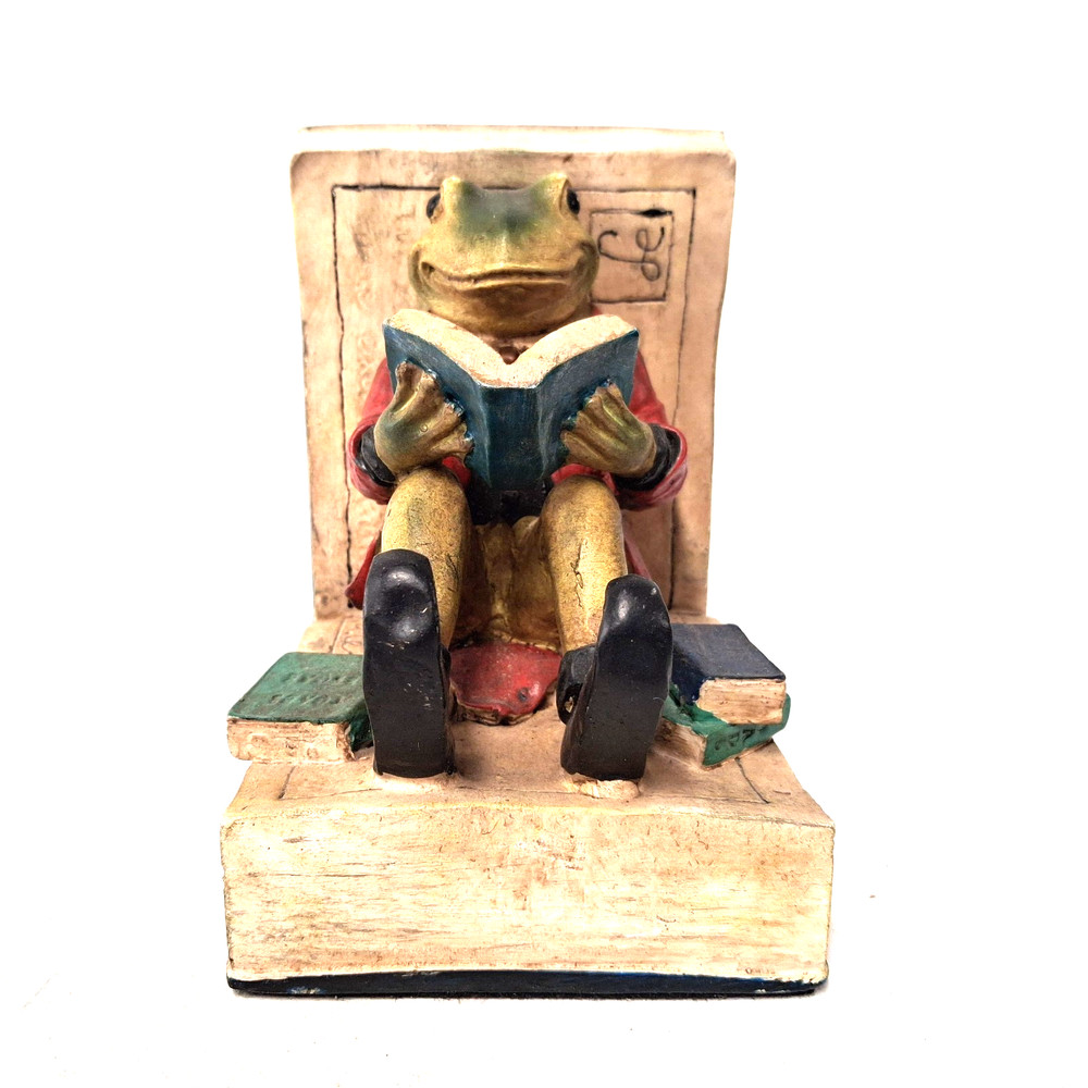 Vintage Frog Bookend Reading Book Toad Hall Wind In The Willows Style Decor