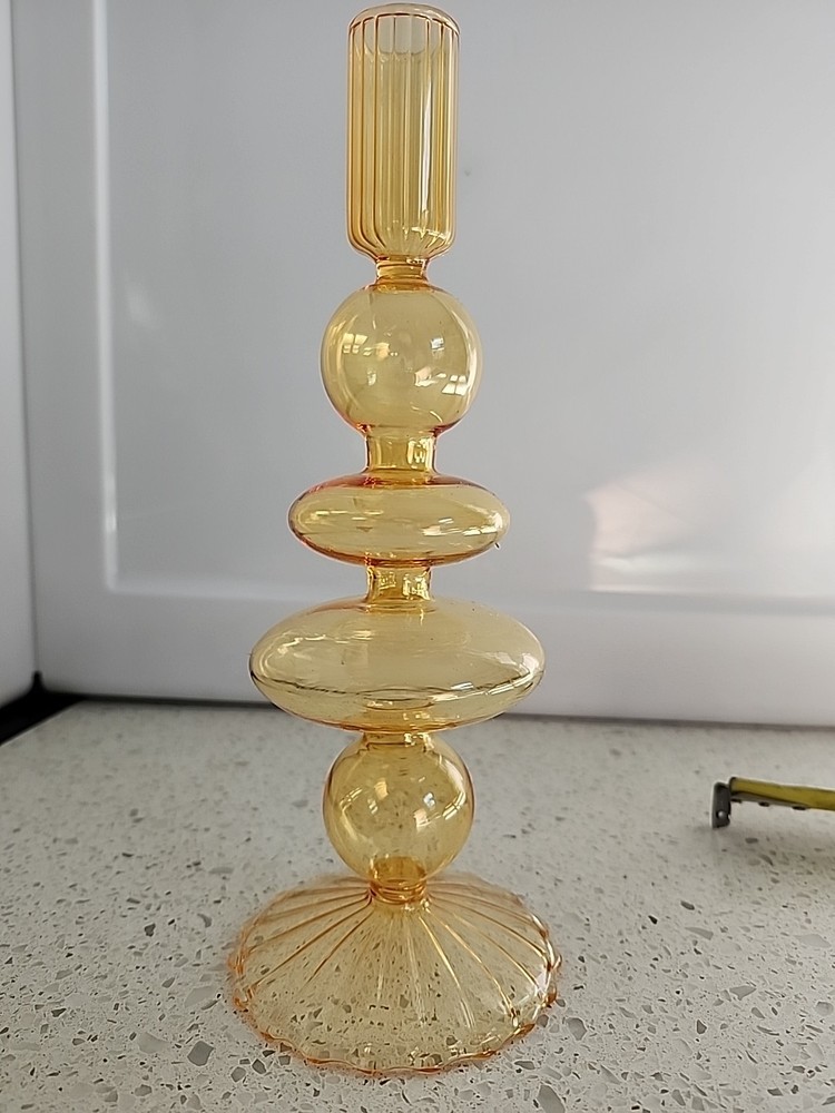 Orange Glass Candle Holder Bubbles