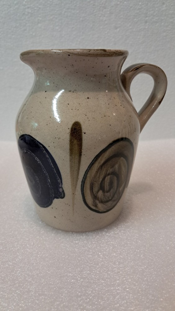 Vintage Handpainted Small Stoneware Pitcher With Handle