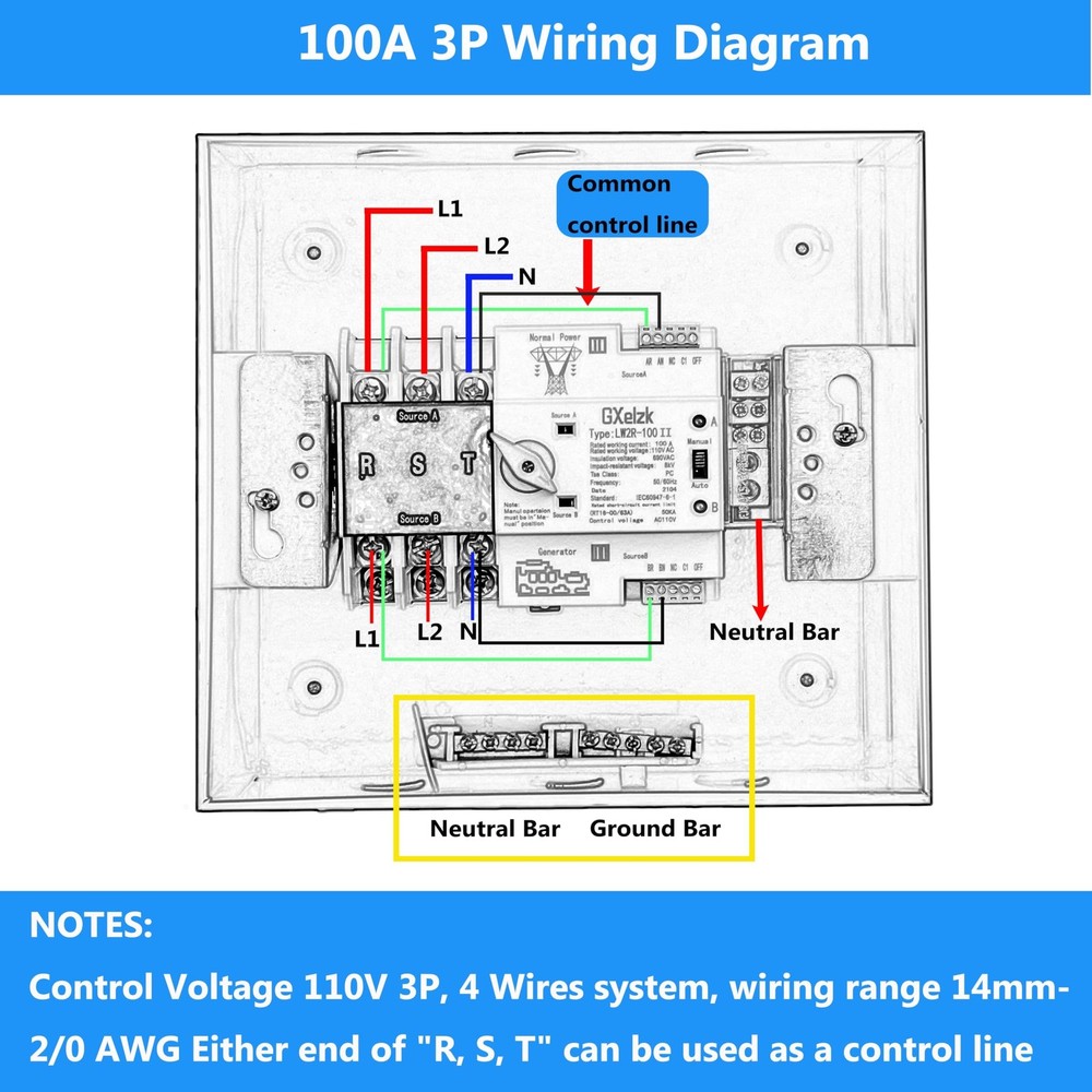 Automatic Generator Transfer Switch 100A 3P 4-Wire 120/240V Automatic/Manual ...