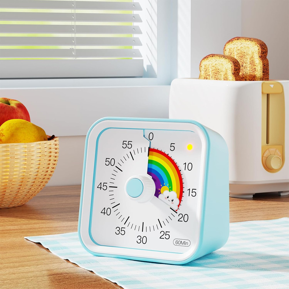 Visual Timer for Kids with Pause Function, Cute Silent Timer with Rainbow for Cl