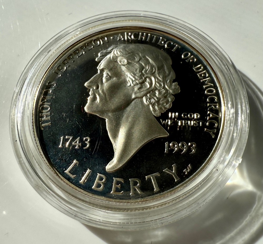 1993-S Thomas Jefferson 250th Anniversary Commemorative Proof Silver Dollar