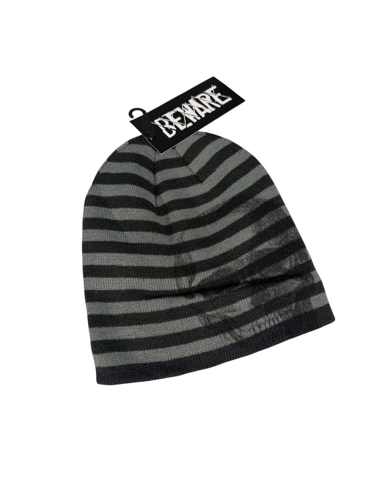 Beware Skull Knit Beanie Striped