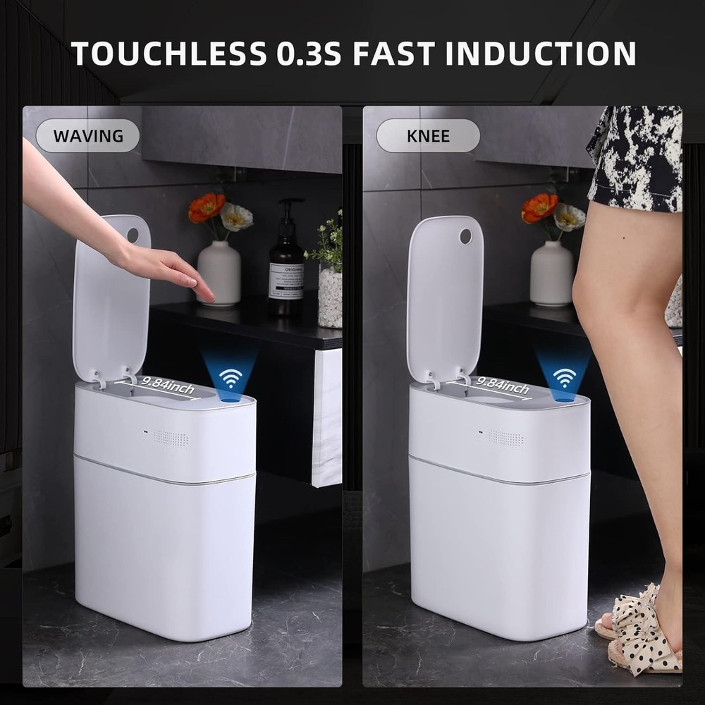 MOPALL Small Bathroom Trash Cans with Lids,Motion Sensor Bathroom Trash Can,N...