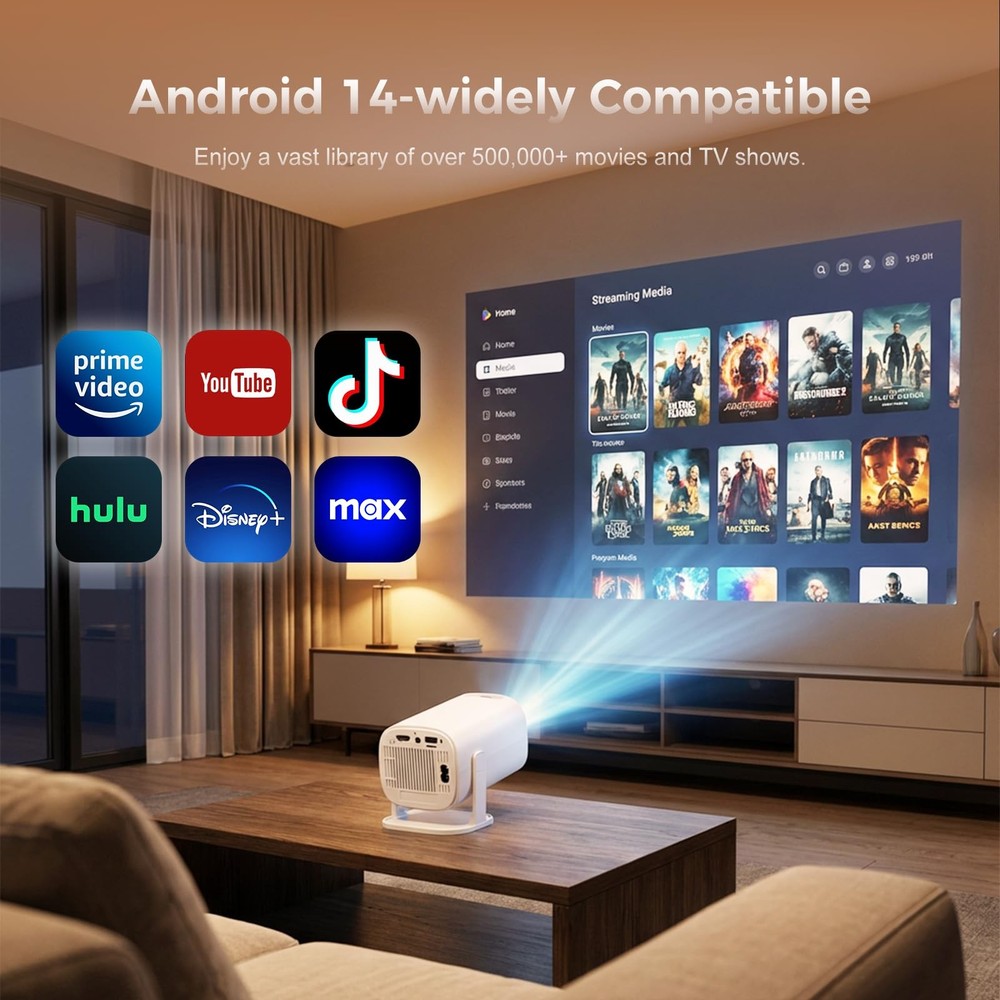 Mini Projector with Wifi and Bluetooth, 4K Protable Projector Build-in Androi...