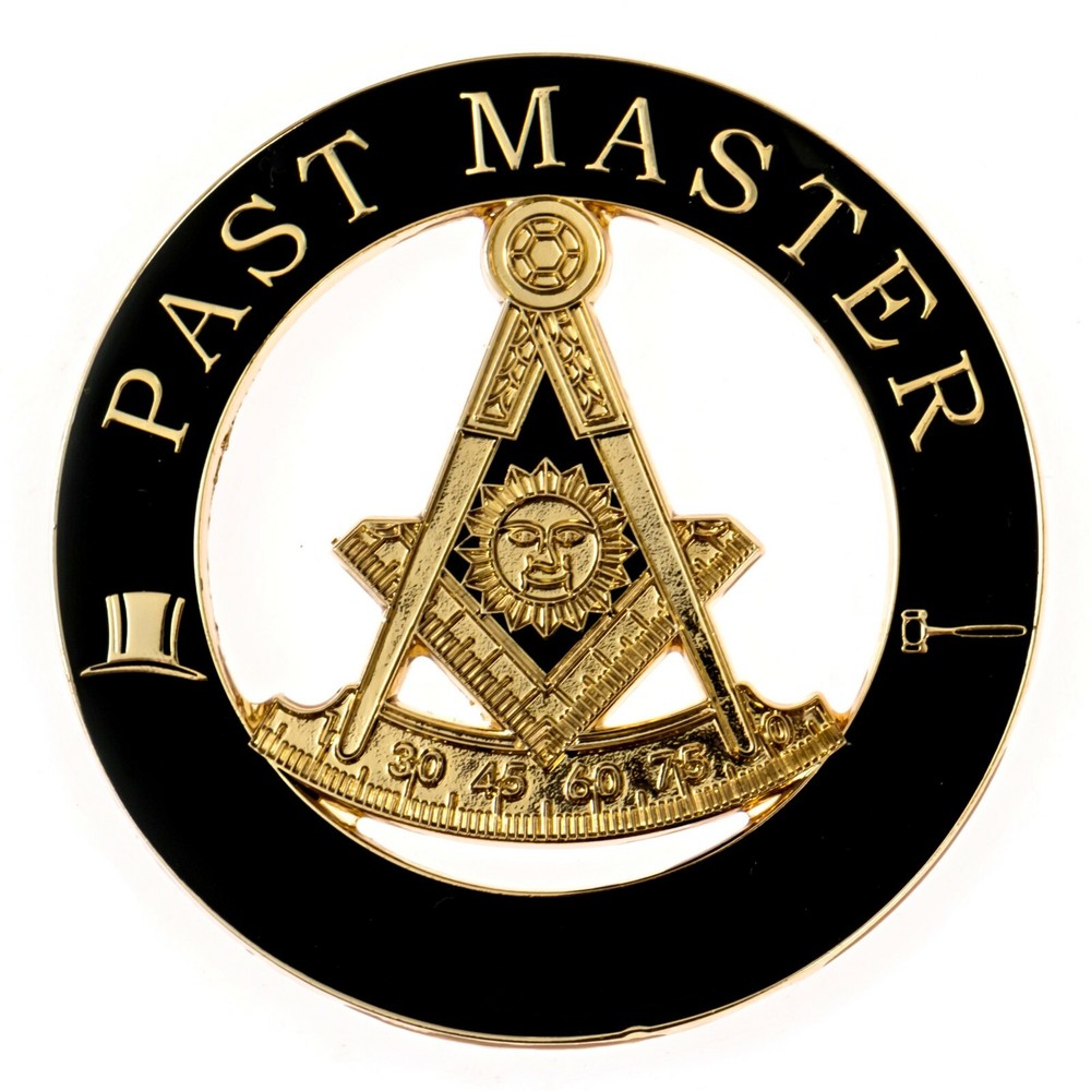 Past Master Round Masonic Auto Emblem - [Black & Gold][3'' Diameter]