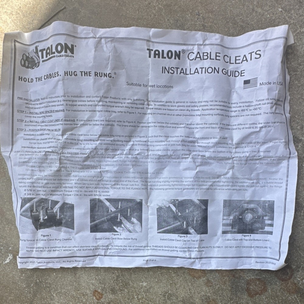 Talon Heavy Duty Black Plastic Cable Cleat