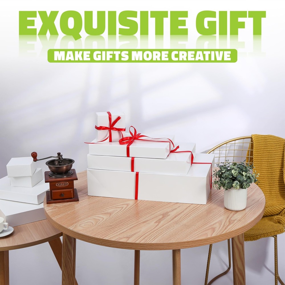 13 Pack White Gift Boxes, Lids, Assorted Sizes 17 14.25 11 4, Red Ribbon