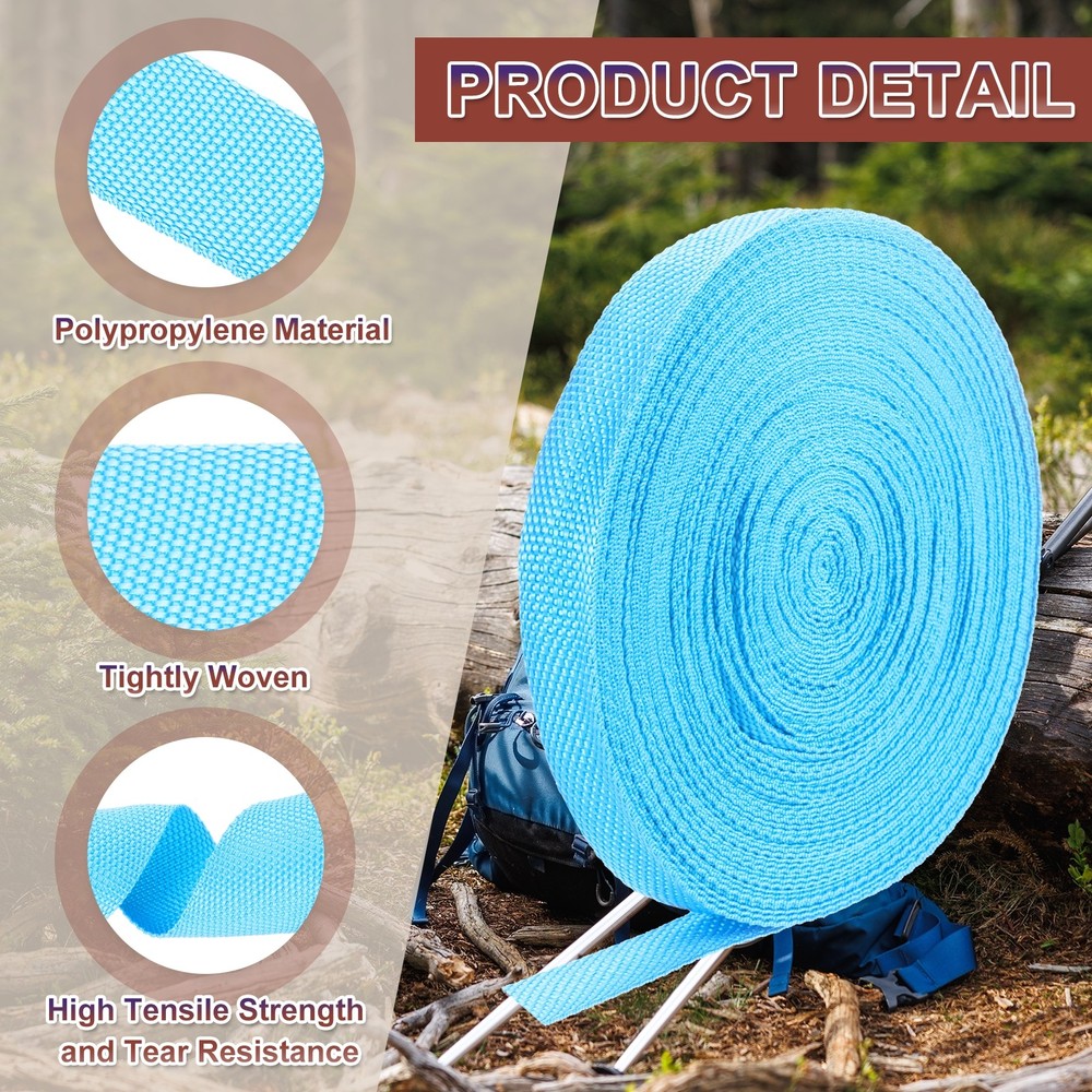 Nylon Webbing Strap, 22 Yards x 3/4" Polypropylene Flat Webbing Strap (Azure)