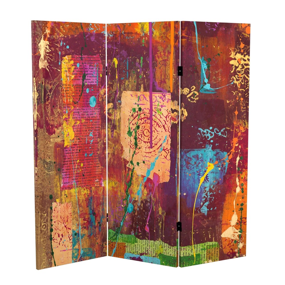 Red Lantern 4 ft. Short Double Sided India Canvas Folding Screen 3 Panel Free...