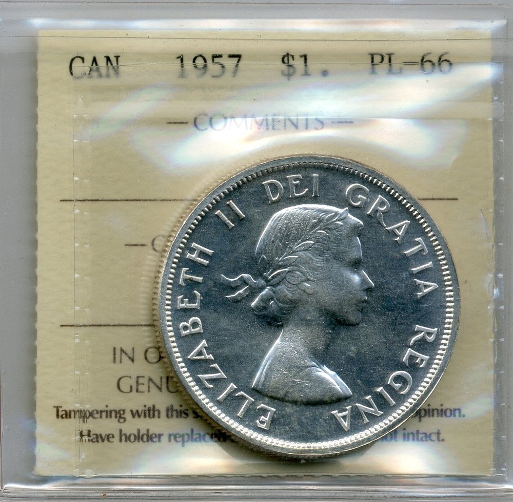 1957 Canada Silver Dollar - ICCS PL 66
