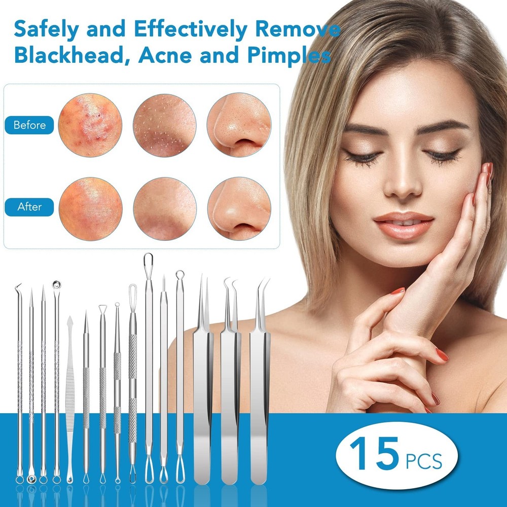 Professional Blackhead Remover Tool Kit - Acne Needle & Tweezer Extractor