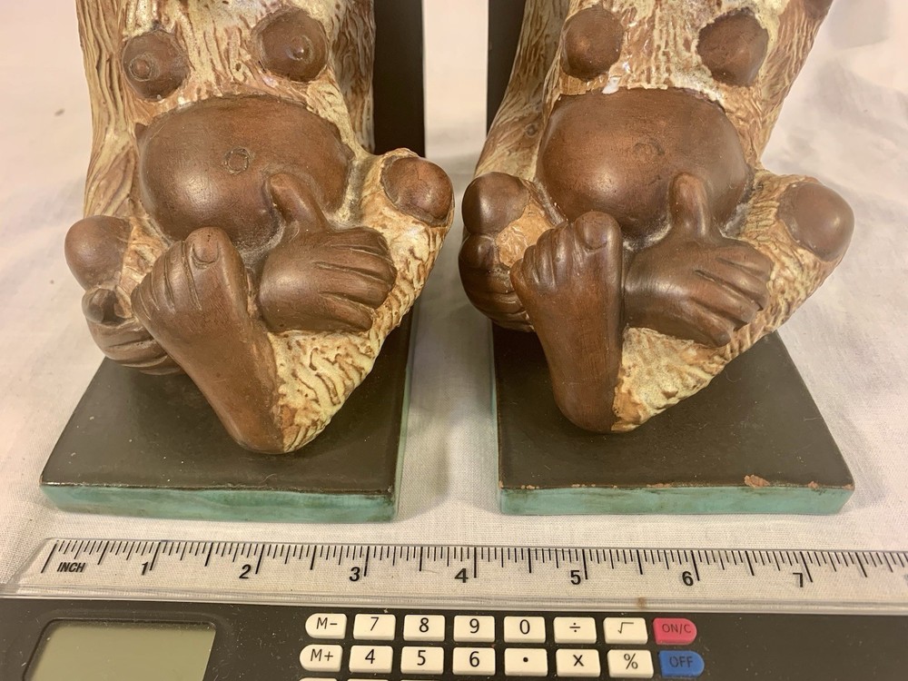 Pair Vtg Ceramic SMILING MONKEY BOOKENDS Large 6"x 3" Size HEAVY