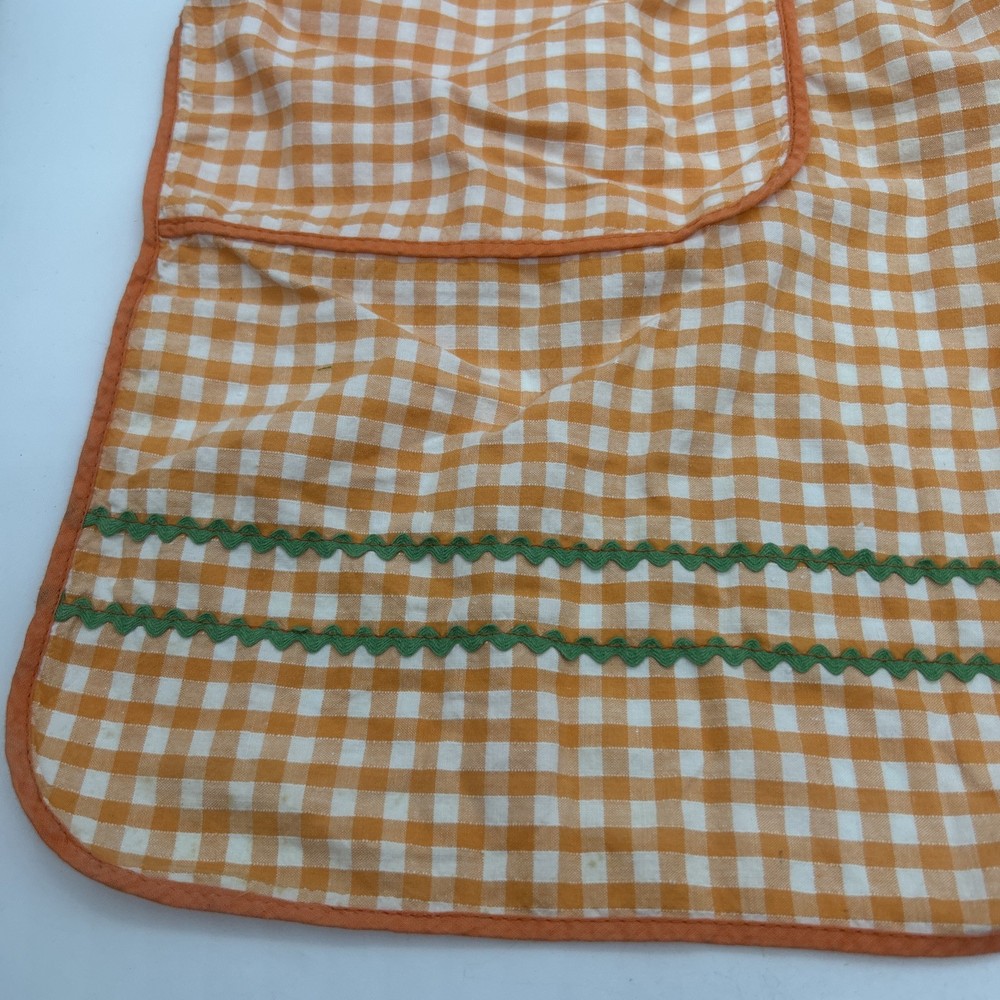 Vintage Half Apron Orange Gingham Check Shabby Chic MCM Kitchen Retro