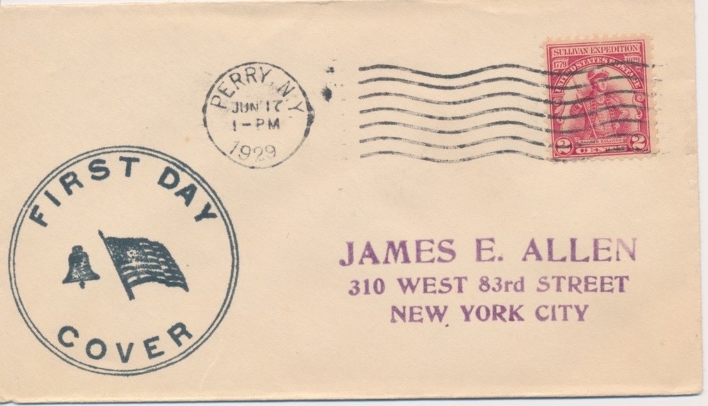 #657 Sullivan Expedition Rubber Stamp cachet First Day Cover mini envelope