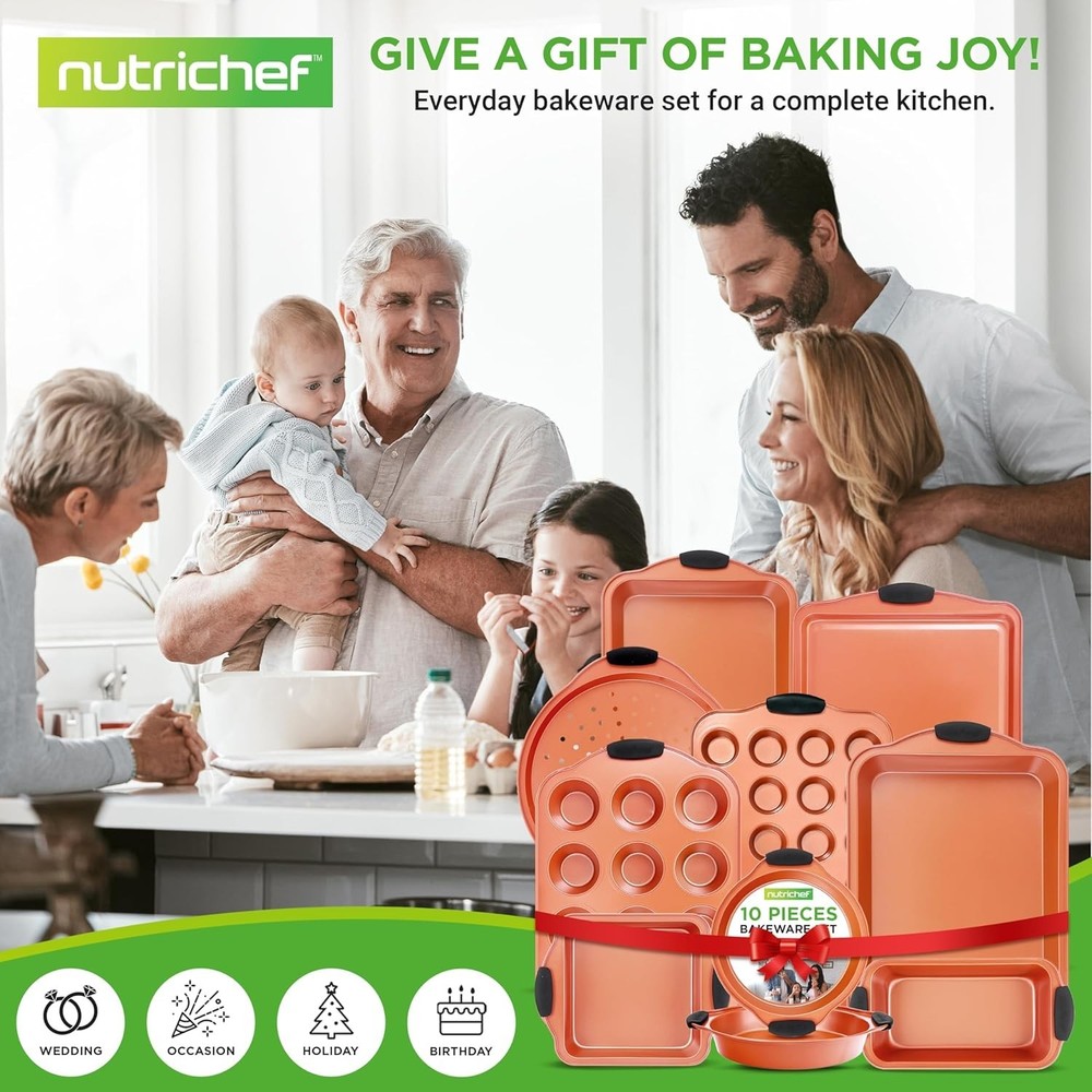 10-Piece Nonstick Baking Pans Set – Bakeware Sets Cookies Cakes & Roasting