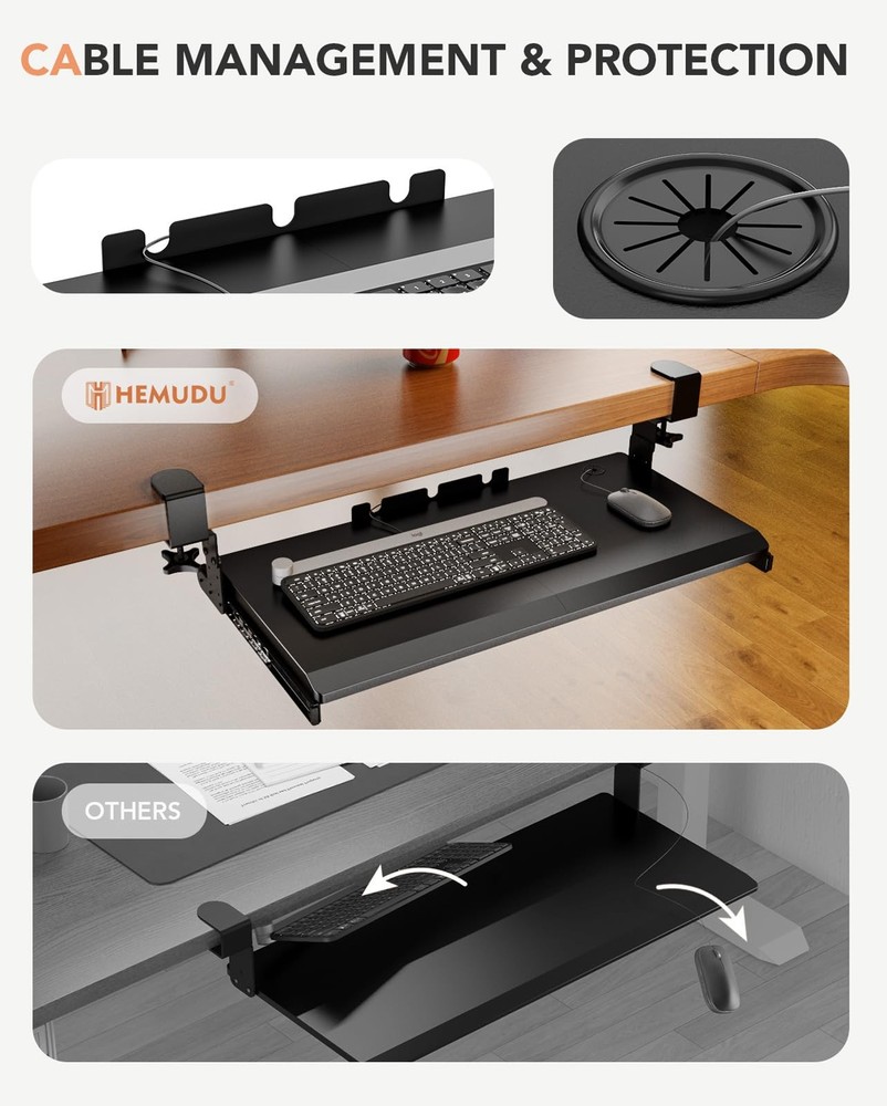 Keyboard Tray Under Desk Pull Out with Extra Sturdy C Clamp Mount System, 27.3