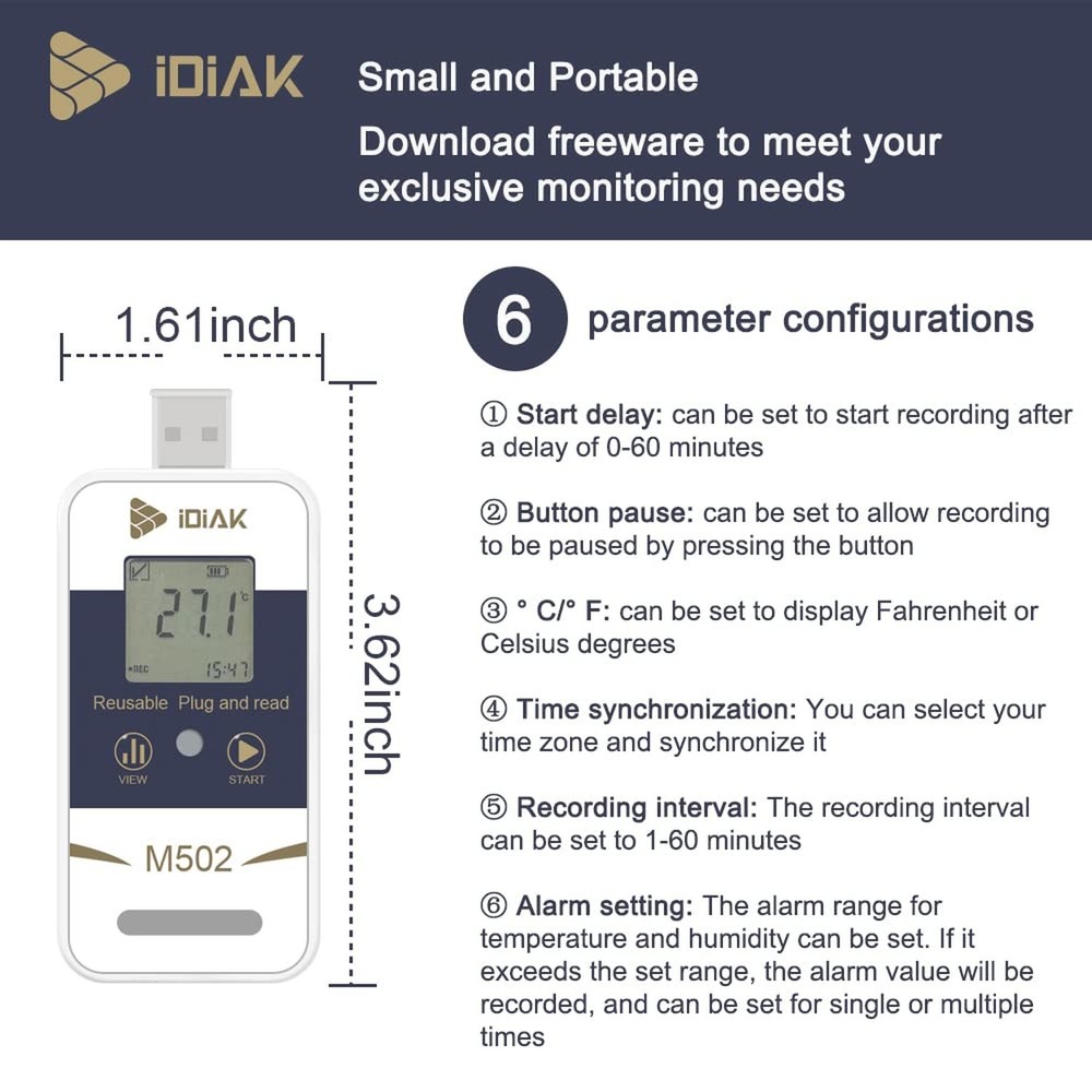 M502 Temperature Data Logger USB Temp/Humidity Recorder with PDF and Excel (R...