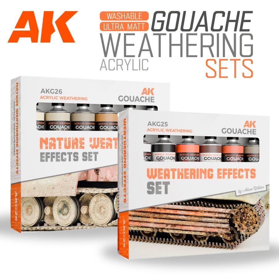 AK Interactive: GOUACHE 6-Pack Sets - Water Based Weathering Paint Set