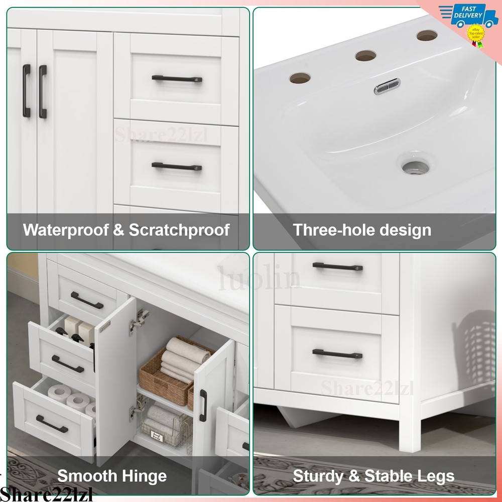 47" Bathroom Vanity Set with Double Ceramic Sinks Artificial Marble Countertop