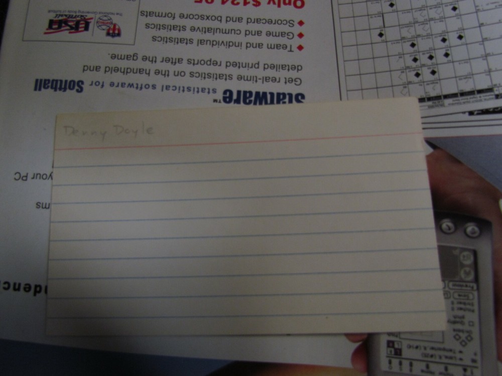 Denny Doyle autographed index card 3