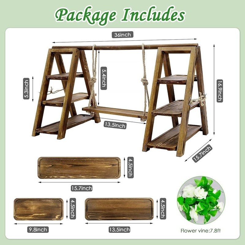 Foldable Solid Pine Dessert Stand Adjustable Ropes Events Catering Parties New